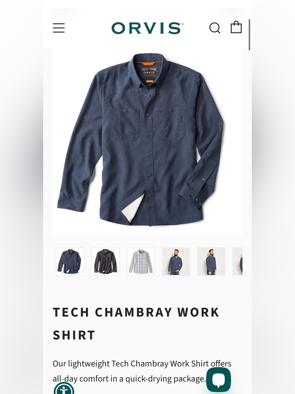 ORVIS Men’s XL Tech Navy Chambray Long-Sleeve Button-up Work Shirt $150 msrp!